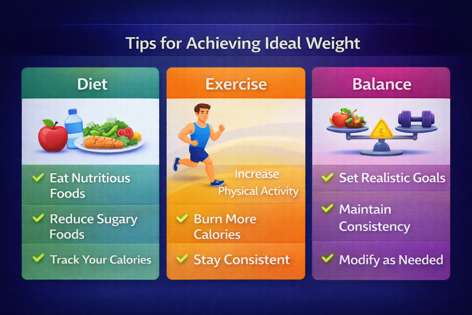 Tips for achieving ideal weight diet exercise balance healthy habits